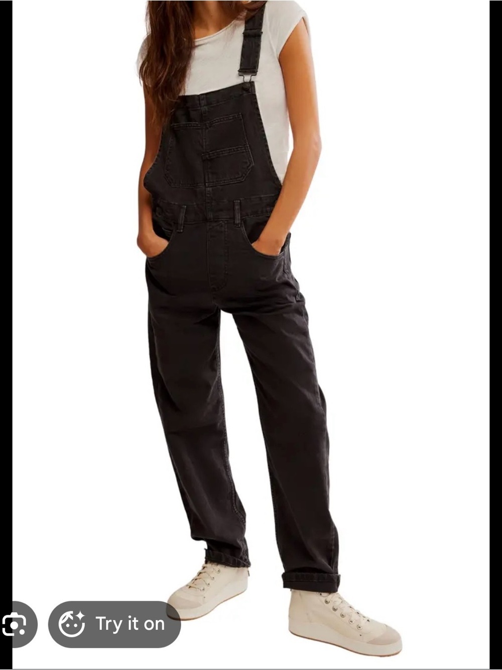 Free People Black Denim Overalls